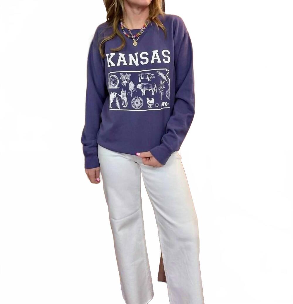 NEW AMERICAN FARM COMPANY kansas state agriculture crewneck sweater in purple